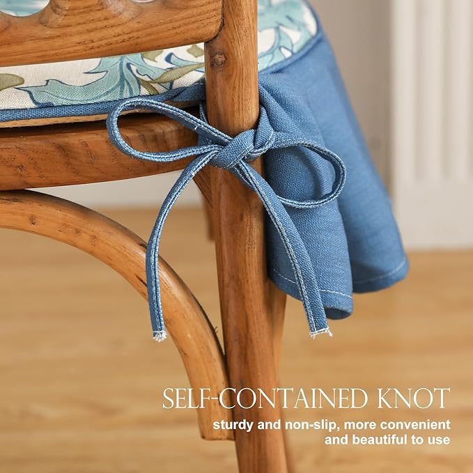 patdrea Pack of 2 Chair Cushions for Dining Chairs with Ruffled, Blue Floral Seat Cushion with Ties,Removable,Non Slip Chair Pads Decor for Bar Stool Cushions, Indoor Kitchen Chairs, 17.7"x17.7"