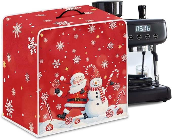 Cute Christmas Coffee Maker Cover with Handle, Santa Claus Snowman Foldable Coffee Machine Dust Cover Washable Kitchen Decor