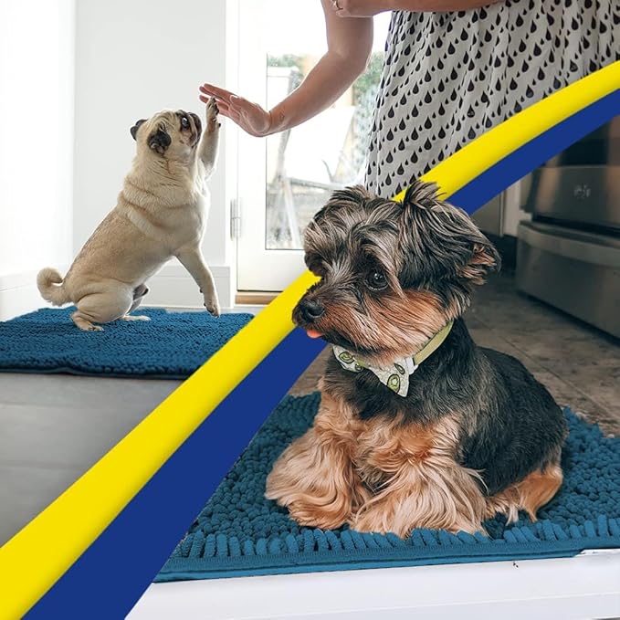 Muddy Mat® AS-SEEN-ON-TV Highly Absorbent Microfiber Door Mat and Pet Rug, Non Slip Thick Washable Area and Bath Mat Soft Chenille for Kitchen Bedroom Indoor and Outdoor - Atlantic Blue XXXL 72"X48"