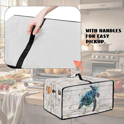 Air Fryer Toaster Oven Cover with Side Pockets, Protective Electrical Appliance Cover Kitchen Countertop Accessories and Decor, S, Watercolor Sea Turtle Wood Grain