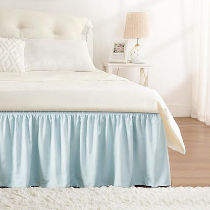 RIMELA Grayish Blue Bed Skirt King Size 15 Inch Drop, Wrap Around Elastic Bedskirt, Dust Ruffle for Adjustable Bed Base Machine Washable Easy to Install Bed Skirts