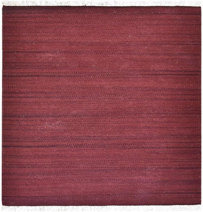Rugsotic Carpets Hand Woven Flat Weave Kilim Wool ECO-Friendly Area Rugs - 6'x6', Square Shape, Dark Red Color, Solid Plain Design, Low Pile Handmade Area Rugs for Living Room, Bed Room (D00111)