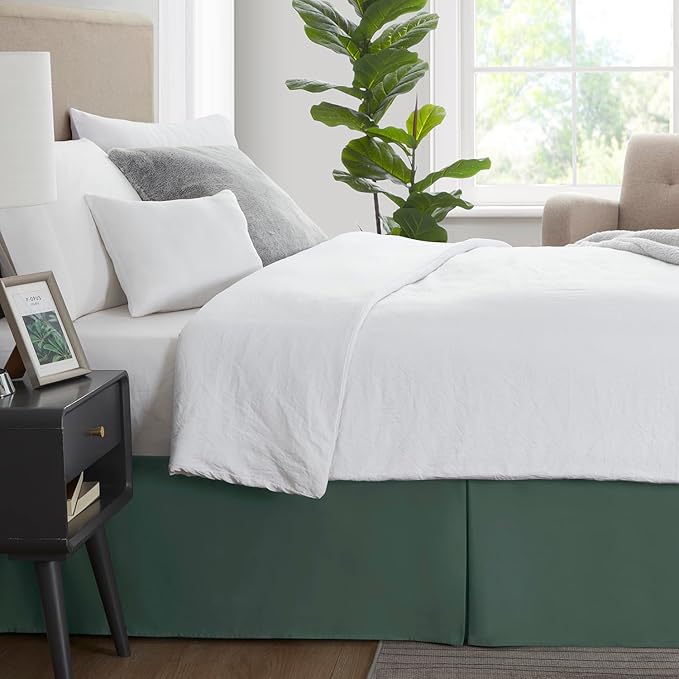 Nestl Forest Green Twin Bed Skirt - Twin Size Bed Skirt 14 Inch Drop - Brushed Microfiber Bed Skirts - Hotel Quality Pleated Bed Skirt - Shrinkage & Fade Resistant