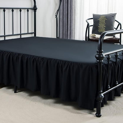 Bed Skirt Full Size Ruffled Bed Skirt with Split Corners, 14 Inch Drop Dust Ruffle Bed Skirts with Platform, Black