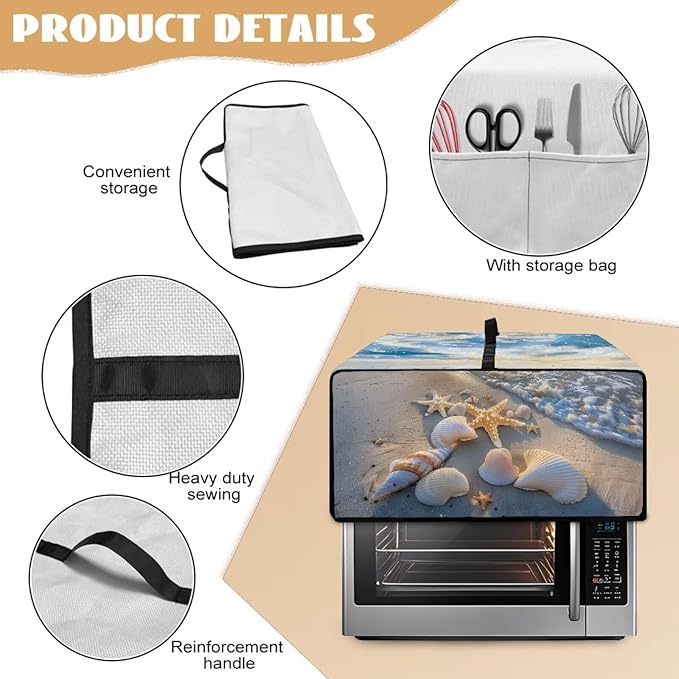 Air Fryer Toaster Oven Cover, Dust-Proof Small Kitchen Appliance Cover with Pockets, Kitchen Baking Accessories, M, 16.5 x 20.5 x 10 Inches, Beach Sea Shell Whelk Print