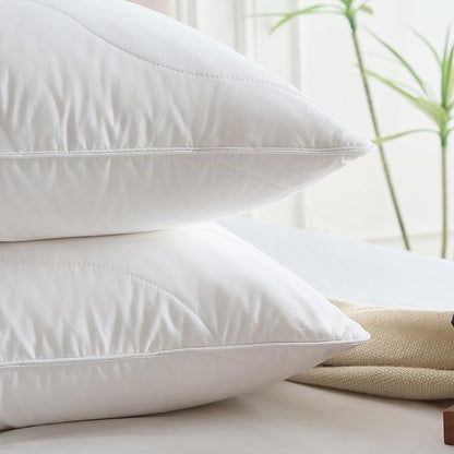 Three Geese White Goose Feather Down Pillows King Size Set of 1-100% Cotton, Medium Firm,Soft Support