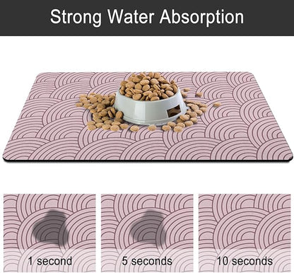 Dog Food Mat for Floors, Absorbent and Quick-Drying Pet Cat Food Mat,Anti-Fouling and Easy-to-Clean Pet Feeding Mat,Dog Bowl Mats for Messy Drinking Water Bowls.12 x20inch Boho Style