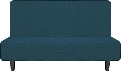 Easy-Going Stretch Futon Slipcover Armless Futon Bed Cover Furniture Protector Without Armrests with Elastic Bottom for Kids, Soft Jacquard Fabric Small Checks (Medium, Deep Teal)
