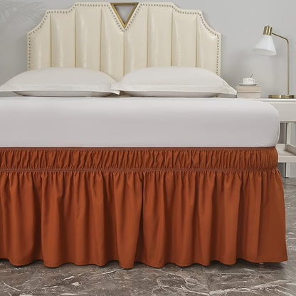 MEILA Wrap Around Bed Skirt Three Fabric Sides Elastic Dust Ruffled 24 Inch Tailored Drop,Easy to Install Fade Resistant-Caramel, Queen/King
