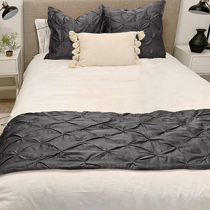 Bed Runner Set - 100% Pure Cotton 800 Thread Count - Luxury 1 Pinch Pleated Bed Runner and 2 Pillow Cover - 3 Piece Pinch Pleated Bed Runner Set California King, Dark Grey