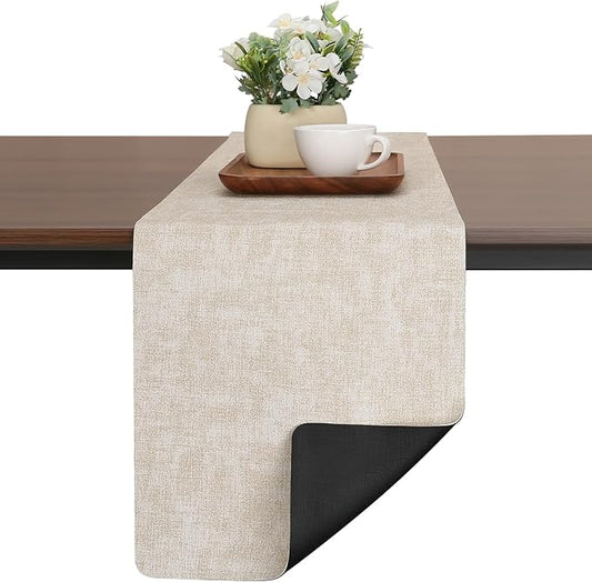 Table Runners 55 Inches Long, Dual-Sided Faux Leather Farmhouse Table Runner Waterproof Non-Slip for Living Room Party Home Decor Holiday Decorations(Cream-White Black, 12 x 55 Inch)