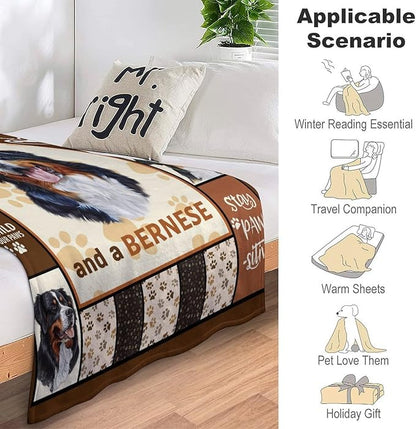 Bernese Mountain Dog Print Blanket Best Dog Pet Animal Throw Blankets for Couch Sofa Stuff Decor Gifts Lightweight Soft Cozy Fleece Plush Warm Flannel Bedding for Lover Man Woman Teen Adults 60"x80"