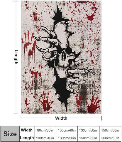 Horror Skull Throw Blanket, Halloween Day of The Dead Vintage Gothic Scary Blood Hand Soft Warm Fleece Blanket for Bed Couch Living Room All Season, 30"x40"