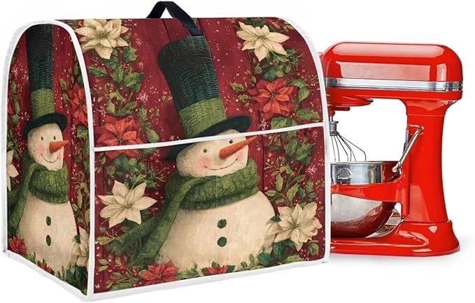 Christmas Mixer Cover Compatible for 4.5-5 Quart Kitchen Mixer Snowman Kitchen Appliance Dust Cover with Top Handle and Accessories Pocket Christmas Decoration