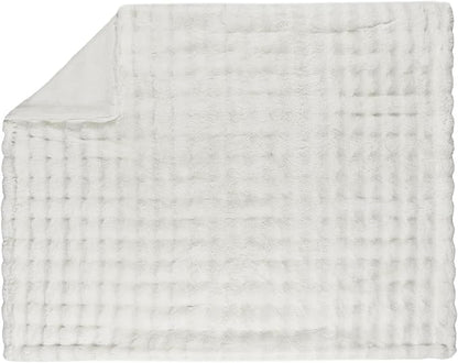 Lotus Karen Queen Size Faux Fur Blanket - Cream White Big Bubble Rabbit Fluff, 90x90 Inches