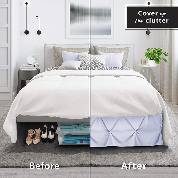 Nestl Ice Blue Bed Skirt Queen Size, Pinch Pleat Queen Bed Skirt, 14" Inch Drop Queen Bedskirt, Hotel Quality Ice Blue Bed Skirts, Premium Microfiber Bedskirt for Queen Bed, Ice Blue Queen Bed Skirt