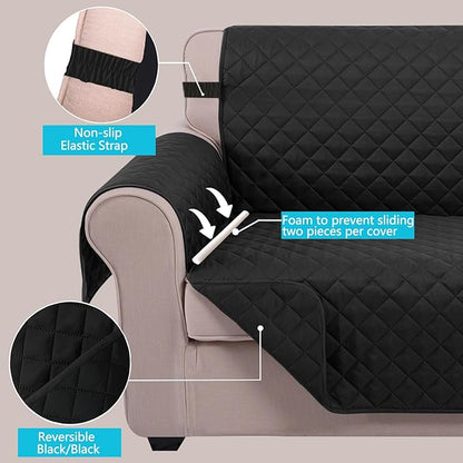 U-NICE HOME Loveseat Sofa Cover Reversible Couch Cover for Dogs with Elastic Straps Water Resistant Furniture Protector for Pets Couch Cover for 2 Cushion Couch (Loveseat, Black/Balck)