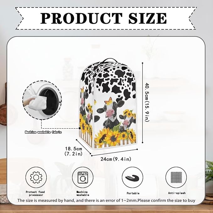 Sunflower Animal Cow Print Blender Dust Covers for Kitchen Counter,Juicer Cover Storage Pouch Cooker Mixer Covers Sleeve Coffee Maker Appliance Cover Food Processor Dust Cover