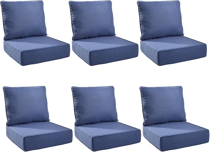 Outdoor Cushion Set for Furniture Patio Furniture, UV Resistant, Water Resistant - 6 Inch Thick Foam Garden Cushions– 24x24 Inch Patio Seat Covers for Chair/Sofa/Couch | Blue | 6-Pack |