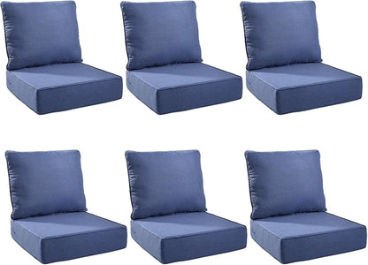 Outdoor Cushion Set for Furniture Patio Furniture, UV Resistant, Water Resistant - 6 Inch Thick Foam Garden Cushions– 24x24 Inch Patio Seat Covers for Chair/Sofa/Couch | Blue | 6-Pack |