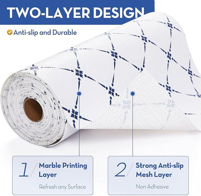 Drawer Shelf and Cabinet Liner, Thick Strong Grip,Shelf Liners Non-Adhesive Liners Protect Kitchen Cabinets and Cupboard, Bathroom Drawers,Under Sink Mat, 23.6IN X 30FT, Blue Stripe