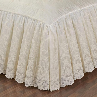 Cameo Lace Luxury Washable Polyester Bedding Set | Vintage Elegant | Pearl | Scroll Leaf Floral Cameo Quilting Embroidered | Set of Five: Cal King Bedspread, Two King Shams, Square and Round Pillows