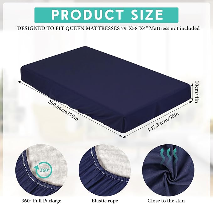 Breling Fitted Sheet (Sheet Only) Compatible with Milliard Trifold Mattress Folding Mattress Fitted Microfiber Bedsheet for Camp Bunk Rvs Bed(Queen,4'',Navy Blue)