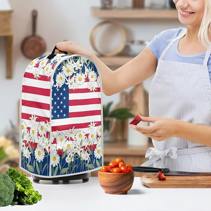 Blender Dust Cover Stand Mixer or Coffee Maker Appliance Cover 4th of July Anti Fingerprint Polyester Dust Proof Stain Resistant Blender Cover for Home Kitchen, American Flag Daisy