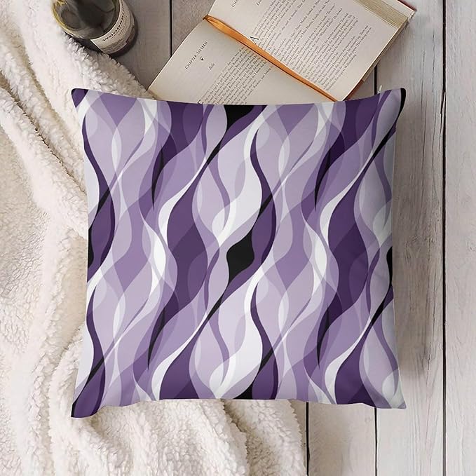 Purple Throw Pillow Covers Modern Abstract Purple and Grey Striped Decorations for Bedroom Living Room Farmhouse Sofa Pillows Bed Couch 22x22 Inch