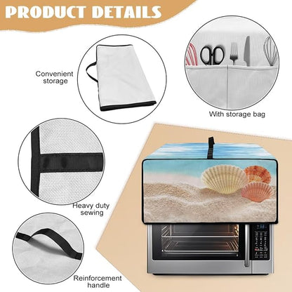 Toaster Oven Dust Cover Protective Microwave Oven Cover with Pockets, Small Appliance Decor for Kitchen Countertop, M, Beach Seashell