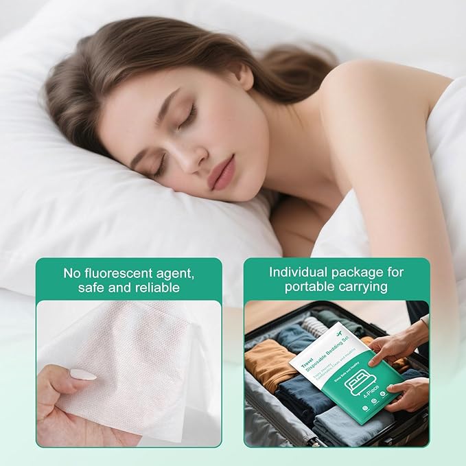 Disposable Bed Sheets 4-Pack | 16-Piece Set (87"x87" Bed Sheet, 95"x87" Quilt Cover, 20"x32" Pillow Case x2) Hotel & Travel Essentials Portable & Hygienic (Disposable Bed Sheets (4 Pack))