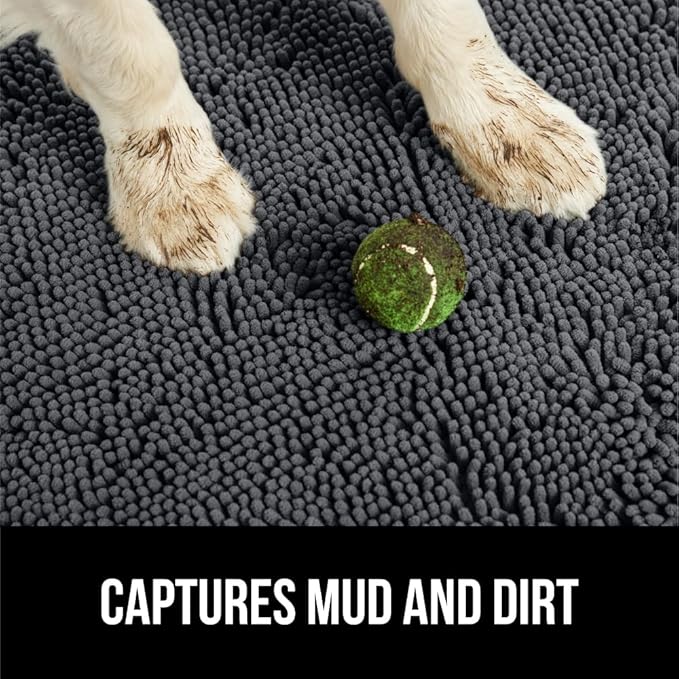 GORILLA GRIP SOAKSTOPPER Dog Door Mat, 70x24 Machine Washable Rug Absorbent Doormat Captures Moisture Mud Dirt, Quick Dry Soft Chenille Entryway Rugs Indoor Entrance Mats for Dog Paws, Charcoal