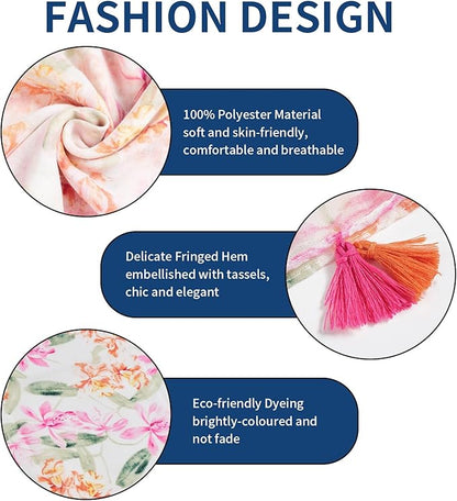 Scarf for Women Lightweight Soft Floral Leopard Printed Scarves Fall Winter Fashion Shawl Wrap with Fringe