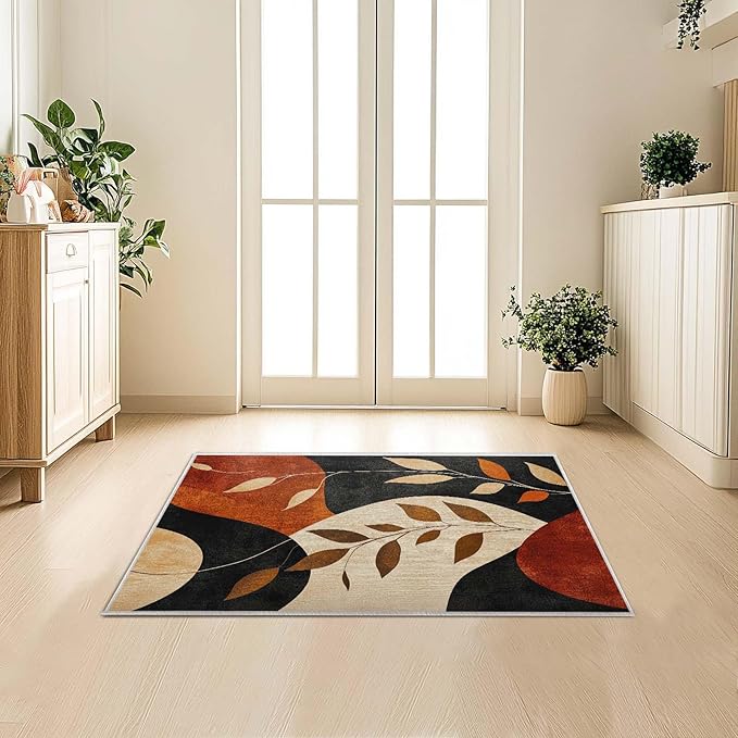 2x3 Entryway Area Rug Black Brown Tan Bathroom Rug Non Slip Machine Washable Low Pile Small Carpet Kitchen Bedroom Door Mat Entrance