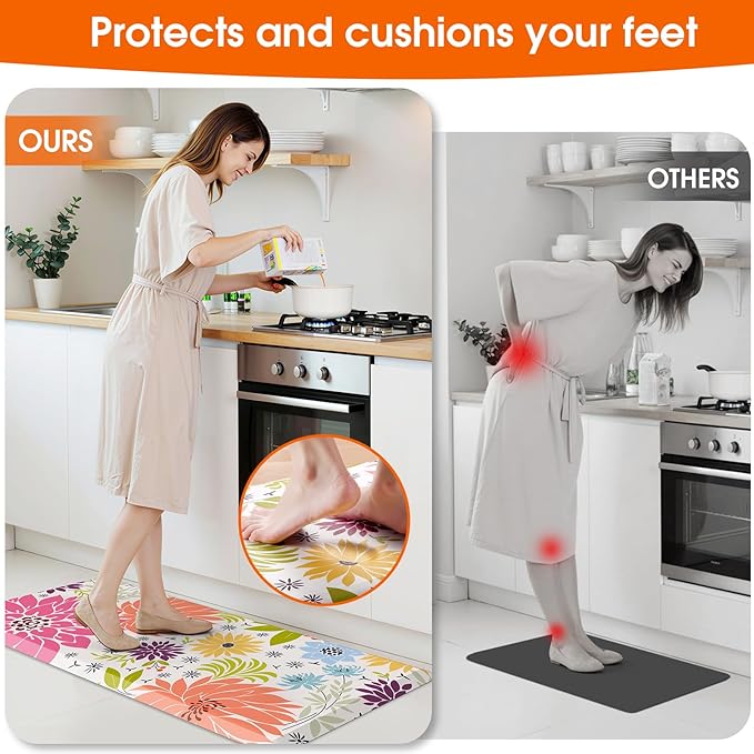Kitchen Mats for Floor,Cushioned Rug Anti-Fatigue Mats for Kitchen Decor Accessories,Waterproof Non-Slip Mat and Rug for Office,Floor,Laundry 17.3"*39",Mutil-Pink