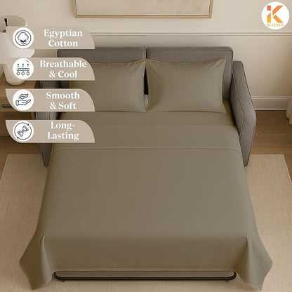 Sleeper Sofa Bed Sheet Set - Queen Size 4 PC's Sheet Set Sofa Bed Sheets - 100% Cotton 400 Thread Count Sofa Sheets - Sleeper Sofa Sheets - Fits Mattresses Up to 6" Drop - Taupe