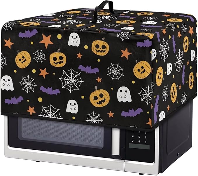 Microwave Ovens Dust Cover, Halloween Spiderweb Polyester Waterproof Countertop Microwave Dust Cover Dustproof Tear-Resistant for Most Standard Sizes Easy to Clean