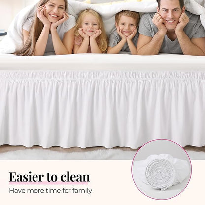 RIMELA Dorm Bed Skirt Twin XL 18 Inch Drop, Extra Long Wrap Around Elastic Bed Skirts Easy to Put On Twin Size Dust Ruffle, White Bedskirt for Adjustable Bed Base Solid Silky Fabric Machine Washable