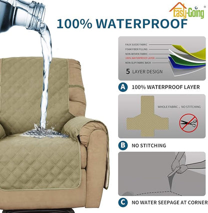 Easy-Going Sofa Slipcover Waterproof Recliner Chair Cover Non-Slip Fabric Couch Cover for Living Room Washable Furniture Protector for Pets Kids Children Dog Cat (Recliner, Sand)