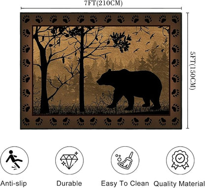 Rustic Area Rug 5x7,Bear Country Cabin Wildlife,Brown Rugs for Living Room,Ultra-Thin Washable Throw Carpet Indoor Vintage Rugs Non Slip Accent Floor Mats for Bedroom,Dining Room,Laundry Room,Office