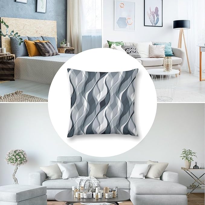 Blue Throw Pillow Covers Modern Abstract Blue and Grey Striped Decorations for Bedroom Living Room Farmhouse Sofa Pillows Bed Couch 22x22 Inch