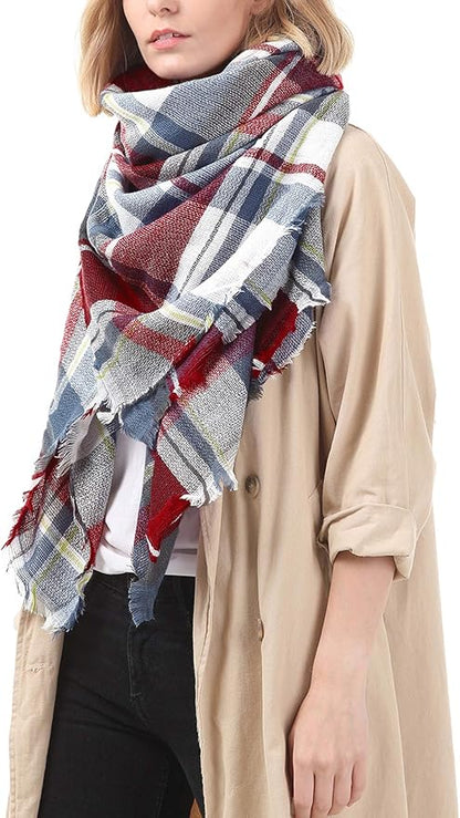 American Trends Women's Cozy Warm Winter Fall Blanket Scarf Stylish Soft Chunky Checked Giant Scarves Shawls