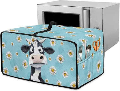 Air Fryer Toaster Oven Dust Cover with Side Pockets, Protective Smart Oven Cover for Kitchen Countertop Decorations, M, 16.5 x 20.5 x 10 Inches, Cow Daisy Light Blue