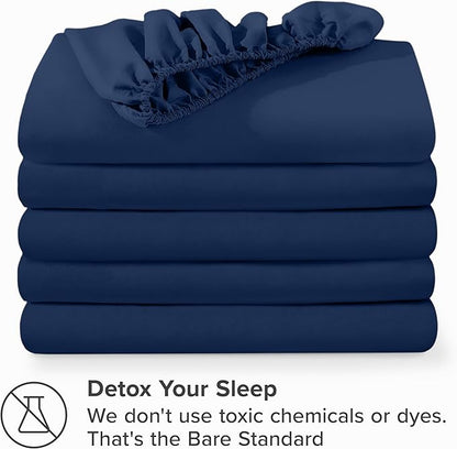 Bare Home 5-Pack Fitted Bottom Sheets Twin - Premium 1800 Ultra-Soft Wrinkle Resistant Microfiber - Deep Pocket (Twin, Dark Blue)
