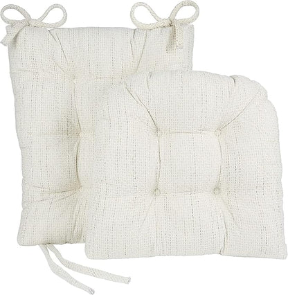 Klear Vu Omega Non-Slip Rocking Chair Cushion Set, Assembled in USA, Thick Padding & Tufted Design, Includes Seat Pad & Back Pillow with Ties, 17x17 Inches, 2-Piece Set, Tyson Birch