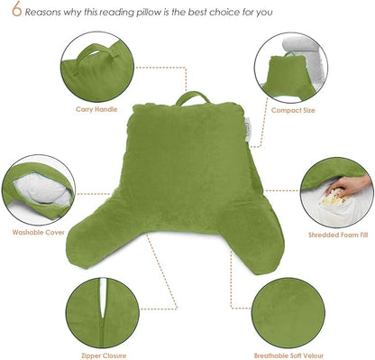 Nestl Reading Pillow for Kids & Teens with Shredded Memory Foam, Backrest Pillows for Reading, Watching, and Gaming, Use on the Couch, Bed, or Floor, Adjustable Support with Washable Cover Calla Green