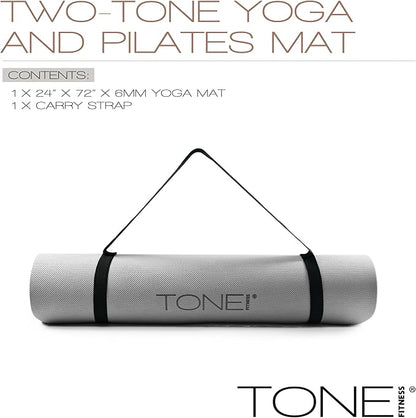 TONE Fitness Yoga Mat 1/4" Thick Non Slip Exercise & Pilates Mat for Home Workouts with Carrying Strap | Multiple Options