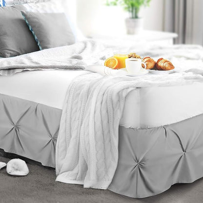 Nestl Light Grey Bed Skirt Full Size, Pinch Pleat Full Bed Skirt, 14" Inch Drop Full Bedskirt, Hotel Quality Light Grey Bed Skirts, Premium Microfiber Bedskirt for Full Bed, Light Grey Full Bed Skirt