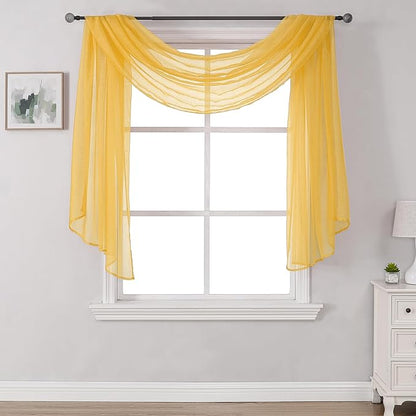 DONREN Amber Yellow Sheer Curtains Sheer Curtains Scarf Home Decoration - Semi Voile Scarf Valance for Wedding (1 Pack,W 52 x L 144 Inch)