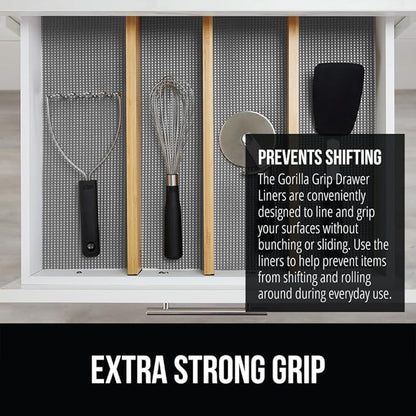 GORILLA GRIP powerGRIP Drawer Shelf and Cabinet Liner, Thick Strong Hold, Non-Adhesive Liners Protect Kitchen Cabinets and Cupboard, Bathroom Drawers, Easy Install, Breathable Mat, 24" x20', Gray
